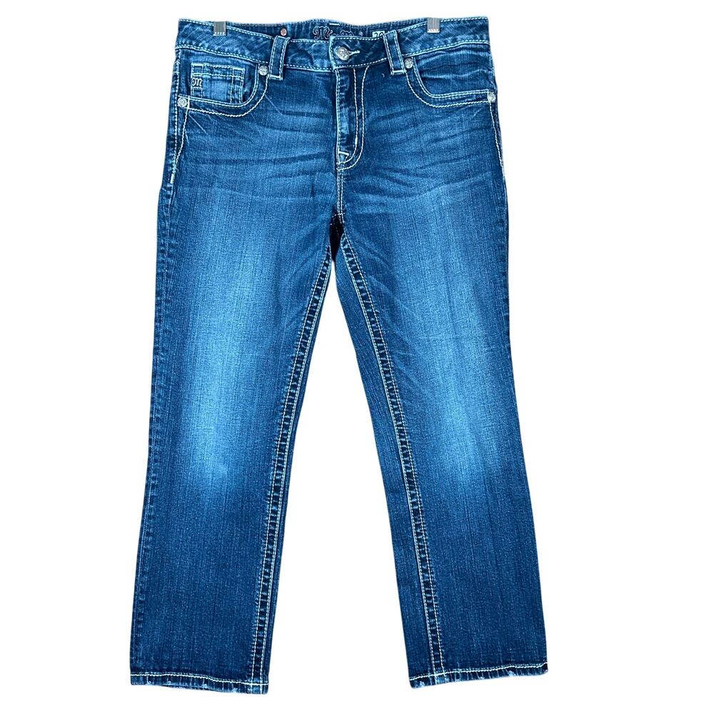 Miss Me Womens Jeans Blue Denim Mid Rise Boyfriend Capri Stretch 29